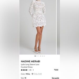 NADINE MERABI White Floral Lace Long Sleeve Dress Size 10